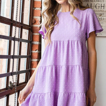 Heimish Full Size Swiss Dot Short Sleeve Tiered Dress - MimiStylez