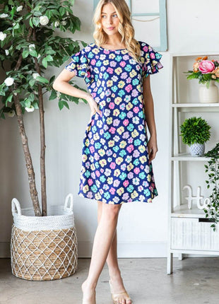 Heimish Full Size Floral Ruffled Short Sleeve Dress with Pockets - MimiStylez