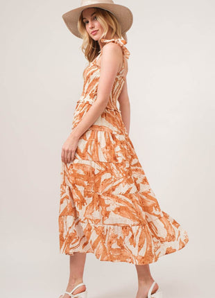 And The Why Tie Shoulder Smocked Midi Tiered Dress - MimiStylez