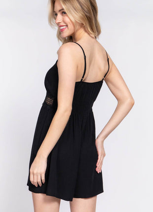 ACTIVE BASIC Waist Lace Trim Cami Romper - MimiStylez