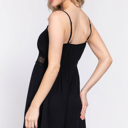 ACTIVE BASIC Waist Lace Trim Cami Romper - MimiStylez