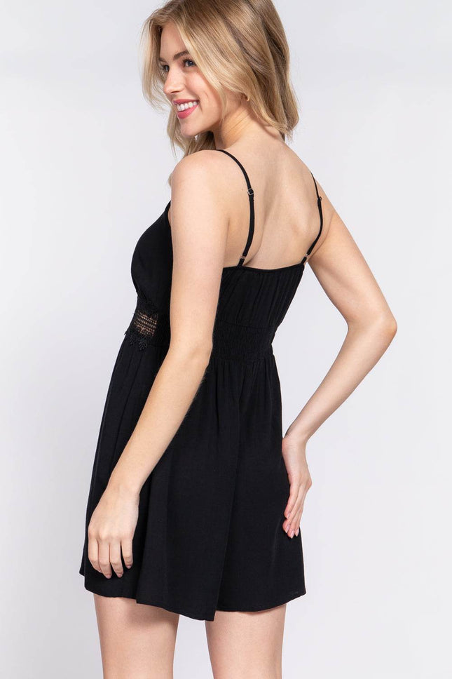ACTIVE BASIC Waist Lace Trim Cami Romper - MimiStylez