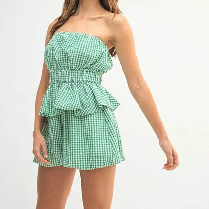 MABLE Gingham Tube Top and Shorts Set - MimiStylez