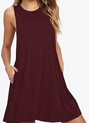 Full Size Round Neck Sleeveless Dress with Pockets - MimiStylez