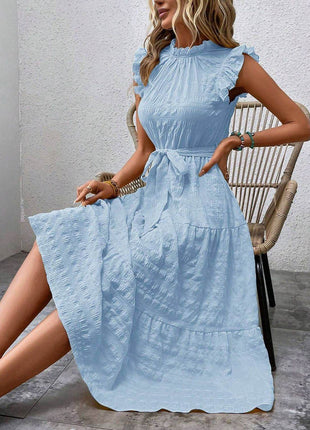 Tied Ruffled Cap Sleeve Midi Dress - MimiStylez