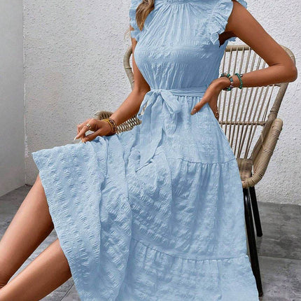 Tied Ruffled Cap Sleeve Midi Dress - MimiStylez