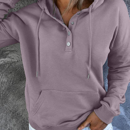Dropped Shoulder Long Sleeve Hoodie with Pocket - MimiStylez