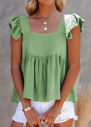 Full Size Ruffled Square Neck Cap Sleeve Blouse - MimiStylez