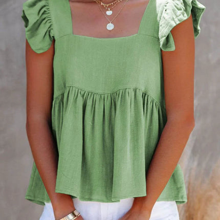 Full Size Ruffled Square Neck Cap Sleeve Blouse - MimiStylez