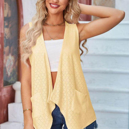 Eyelet Open Front Sleeveless Cardigan - MimiStylez