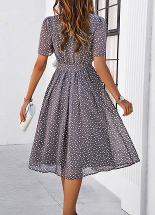 Printed Round Neck Short Sleeve Dress