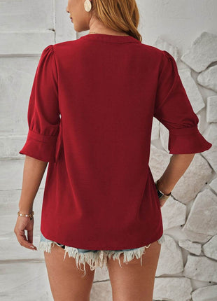 Notched Half Sleeve Blouse - MimiStylez