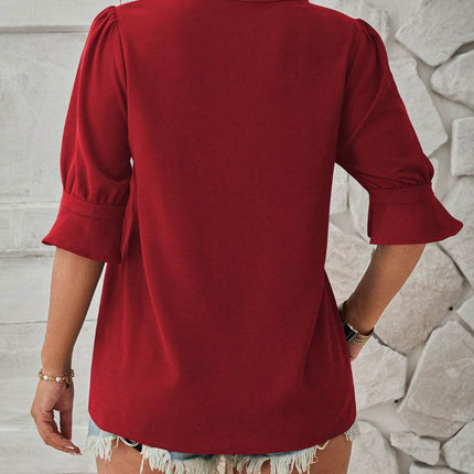 Notched Half Sleeve Blouse - MimiStylez
