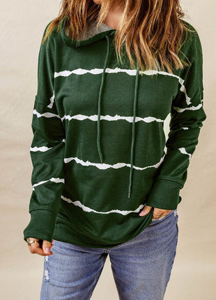 Drawstring Striped Dropped Shoulder Hoodie - MimiStylez