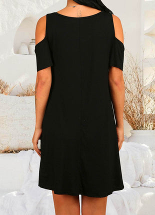 Round Neck Cold Shoulder Short Sleeve Dress - MimiStylez
