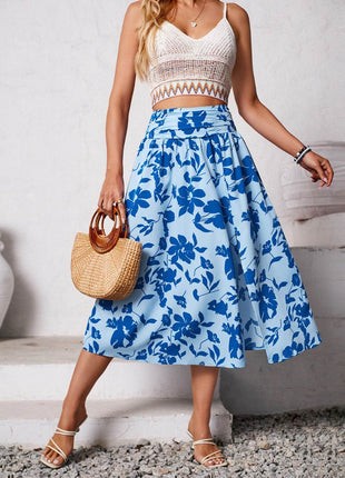 Slit Printed Midi Skirt - MimiStylez