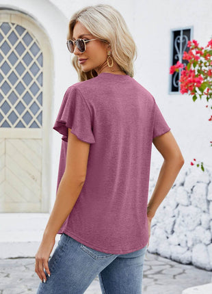 V-Neck Flutter Sleeve T-Shirt - MimiStylez