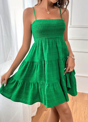 Smocked Tiered Sleeveless Mini Dress - MimiStylez