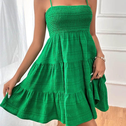 Smocked Tiered Sleeveless Mini Dress - MimiStylez