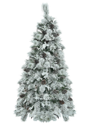 6FT Pre-Lit Spruce Snow Flocked Christmas Tree With Pine Cones, 250 Multi-Color LED Lights, 11 Flashing Modes