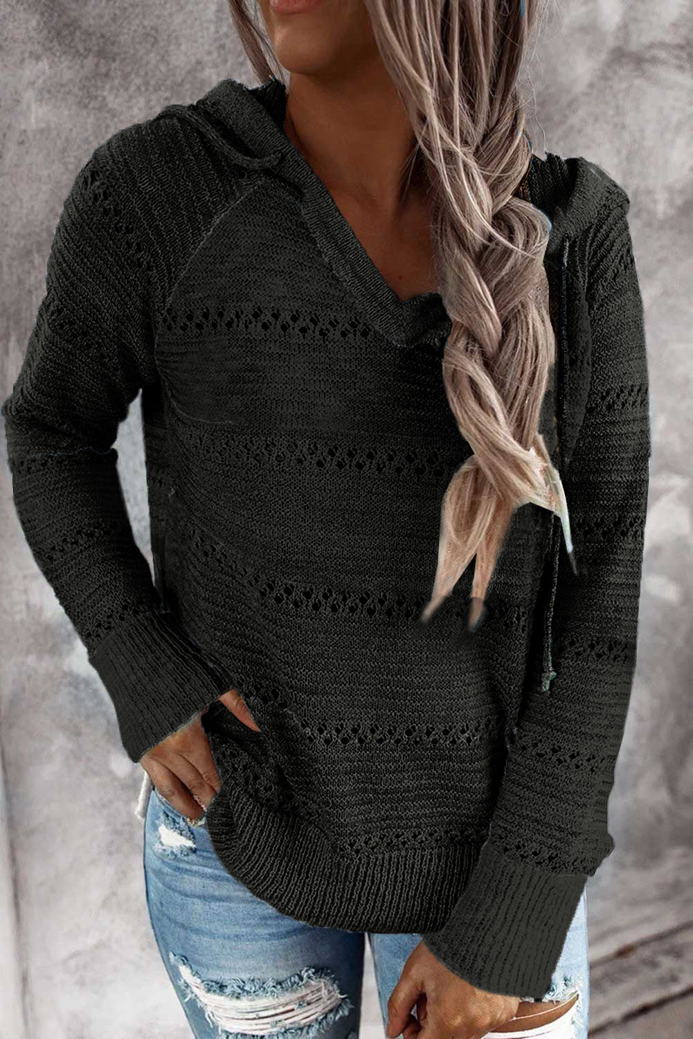 Full Size Color Block Knitted Hoodie