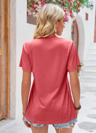 Double Take Ruched V-Neck Short Sleeve T-Shirt - MimiStylez