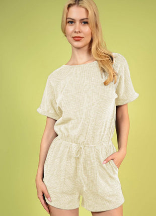 Round Neck Short Sleeve Romper with Pockets - MimiStylez
