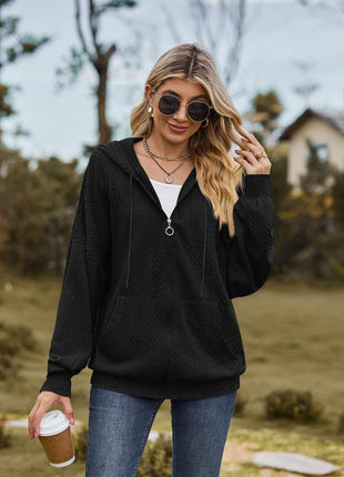 Zip Up Drawstring Long Sleeve Hooded Jacket - MimiStylez