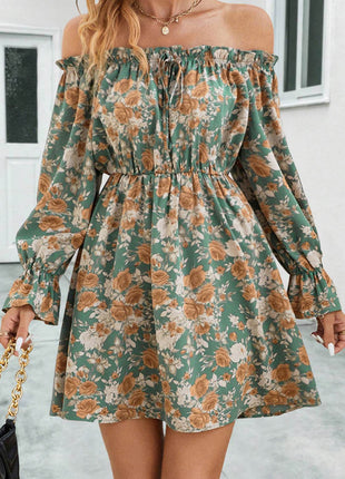 Floral Off-Shoulder Flounce Sleeve Dress - MimiStylez