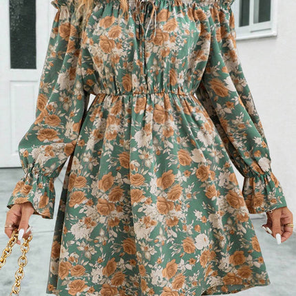 Floral Off-Shoulder Flounce Sleeve Dress - MimiStylez