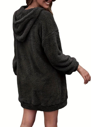 Half Zip Dropped Shoulder Oversized Hoodie - MimiStylez