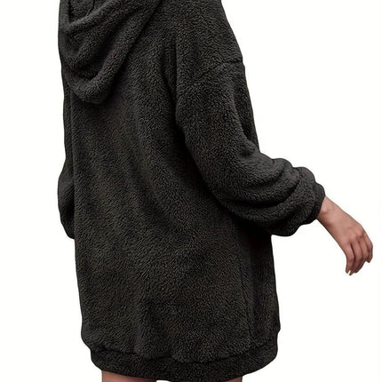 Half Zip Dropped Shoulder Oversized Hoodie - MimiStylez