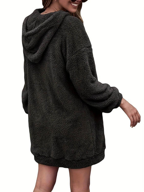 Half Zip Dropped Shoulder Oversized Hoodie - MimiStylez