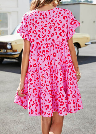 Short Flounce Sleeve Tiered Dress - MimiStylez