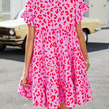 Short Flounce Sleeve Tiered Dress - MimiStylez