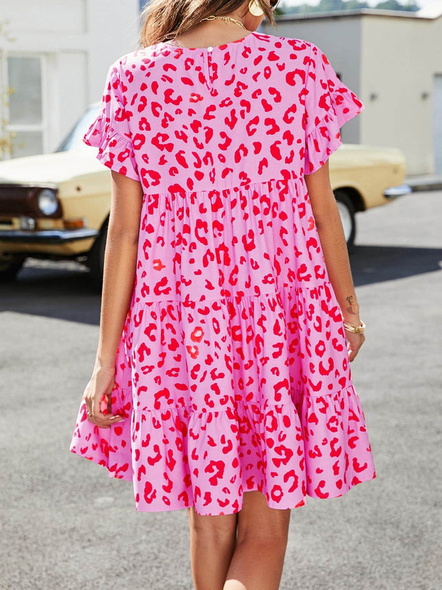 Short Flounce Sleeve Tiered Dress - MimiStylez