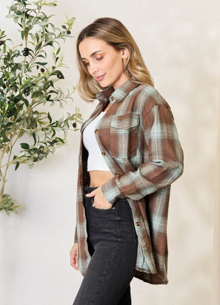 Plaid Dropped Shoulder Shirt - MimiStylez