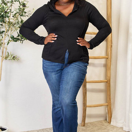 Culture Code Full Size Exposed Seam Long Sleeve Hoodie - MimiStylez