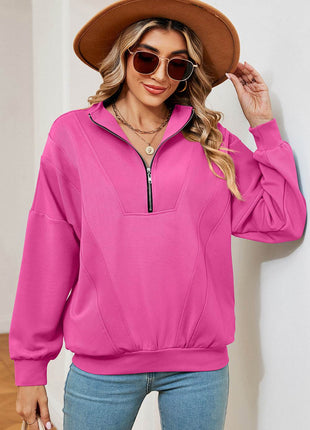 Half Zip Dropped Shoulder Sweatshirt - MimiStylez