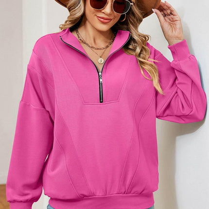 Half Zip Dropped Shoulder Sweatshirt - MimiStylez
