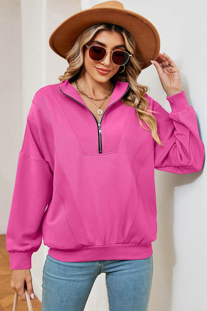 Half Zip Dropped Shoulder Sweatshirt - MimiStylez