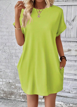 Round Neck Short Sleeve Mini Dress - MimiStylez