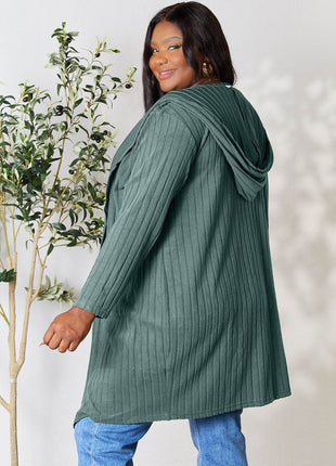 Basic Bae Full Size Hooded Sweater Cardigan - MimiStylez
