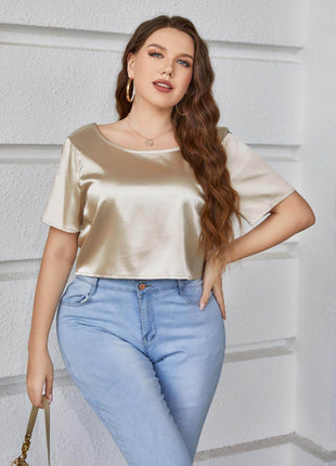 Plus Size Short Sleeve Tie Back Blouse - MimiStylez