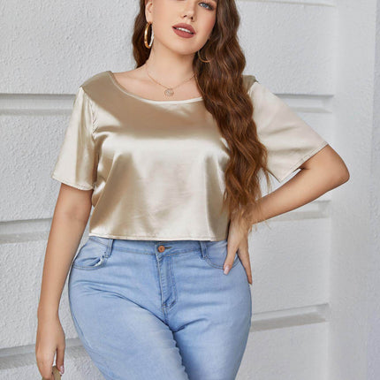 Plus Size Short Sleeve Tie Back Blouse - MimiStylez