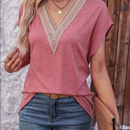 Heathered V-Neck Short Sleeve T-Shirt - MimiStylez