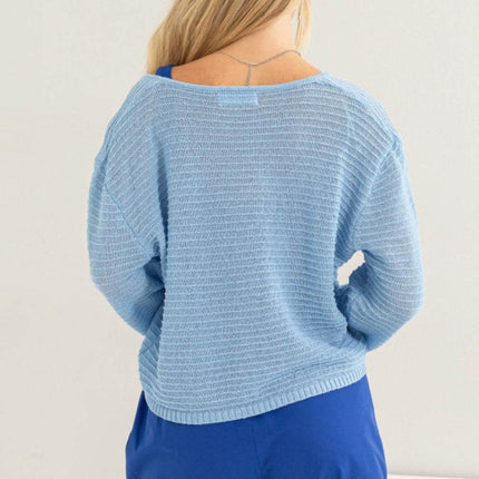 HYFVE V-Neck Stripe Texture Long Sleeve Top - MimiStylez