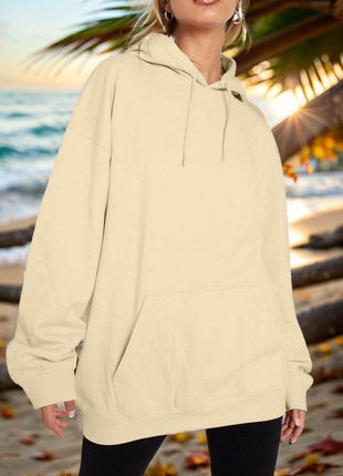 Drawstring Dropped Shoulder Hoodie - MimiStylez