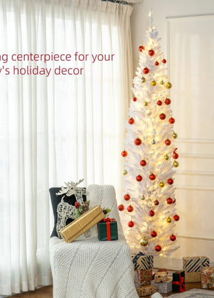 8FT Pre-Lit Pencil Noble Fir Christmas Tree With 300 Warm White LED Lights And 618 Tips