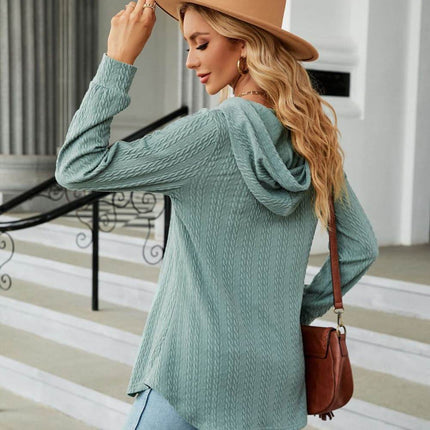 Long Sleeve Hooded Blouse - MimiStylez